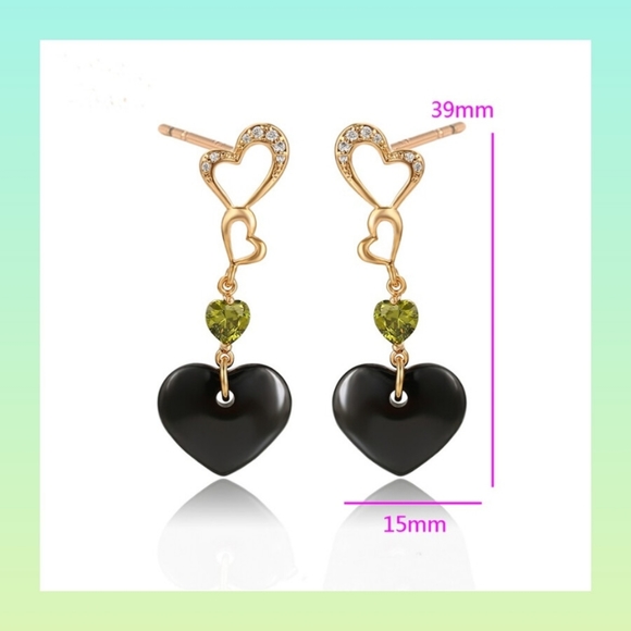 18k Gold Plated Heart Dangle Earrings With Peridot - Picture 2 of 7